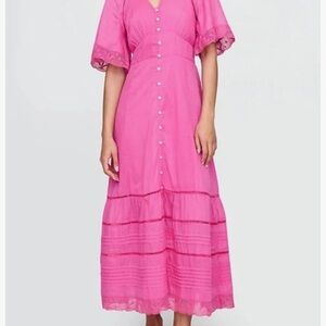 Gap Pink Eyelet Lace Button-Front Midi Dress w/ Slip - Size Small